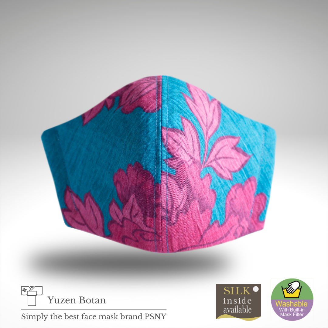 PSNY Yuzen-dyed Omi Chijimi hemp/button/peony/linen filter mask YR02