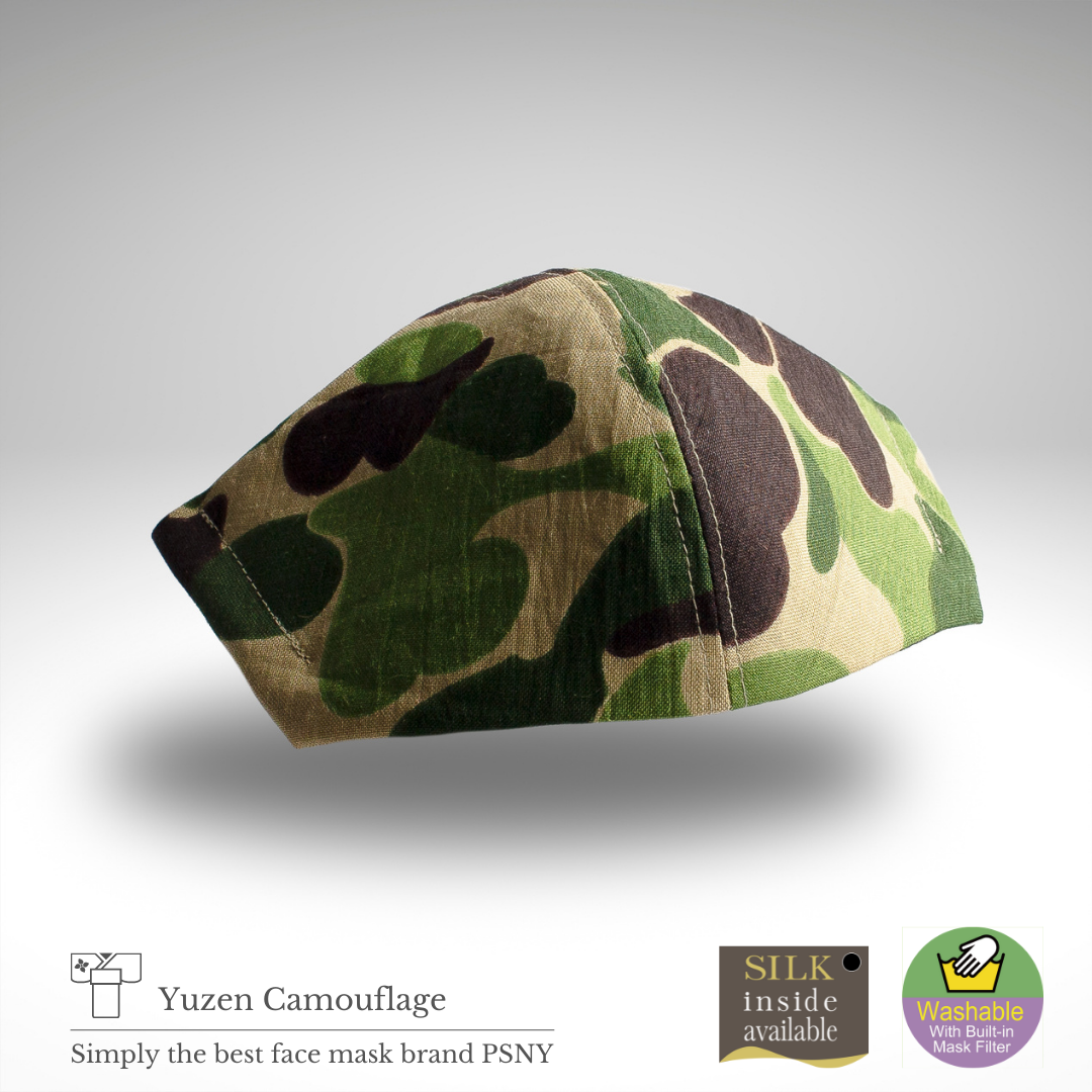 PSNY Yuzen Dyed Camouflage Rare Camouflage Pattern Hand Dyed Linen Omi Chijimi Hemp Filtered Mask YR03