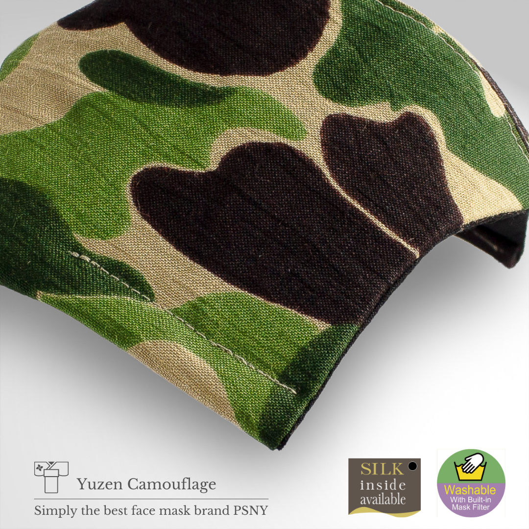 PSNY Yuzen Dyed Camouflage Rare Camouflage Pattern Hand Dyed Linen Omi Chijimi Hemp Filtered Mask YR03
