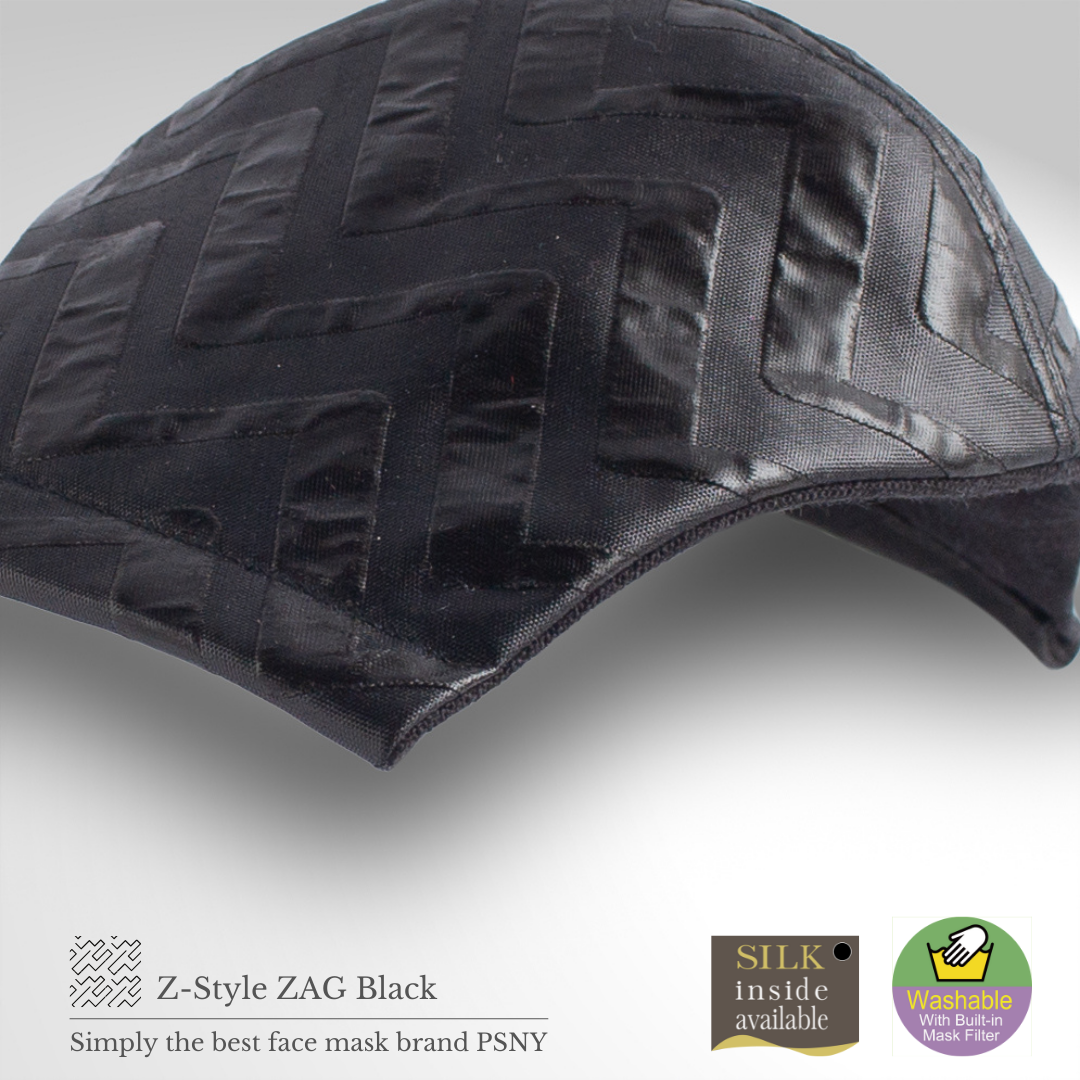 Geometric Zag Black Mask, Washable leather-like cloth mask, Pollen, Non-woven fabric filter, Leather-like, Geometric pattern, Glossy material, Smart atmosphere, 3D, Luxury, For adults, Mask ZZ02